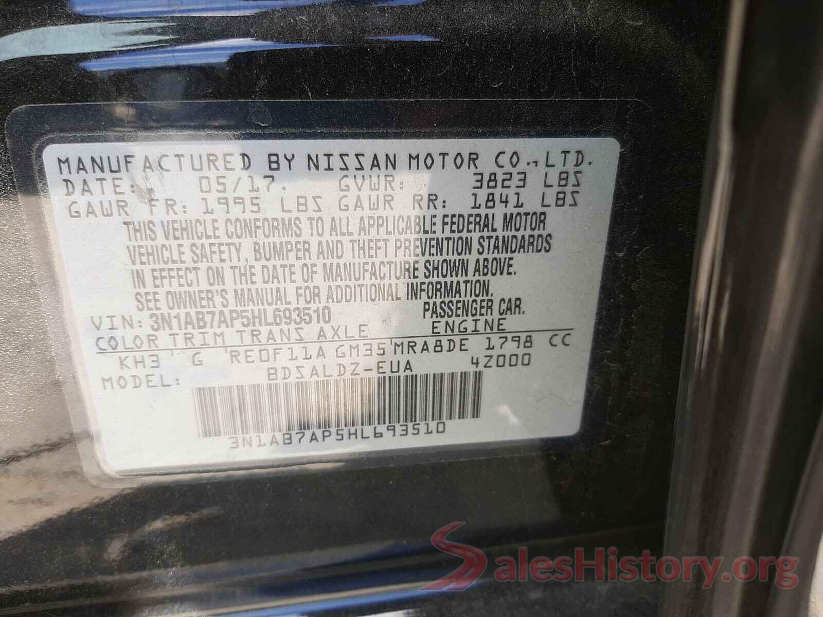 3N1AB7AP5HL693510 2017 NISSAN SENTRA