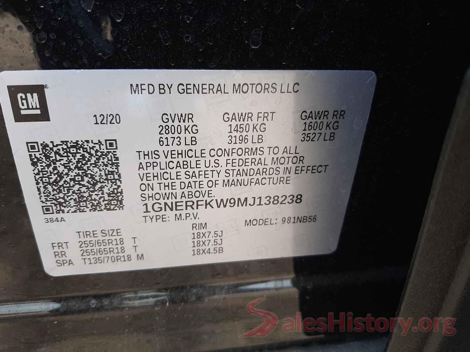 1GNERFKW9MJ138238 2021 CHEVROLET TRAVERSE