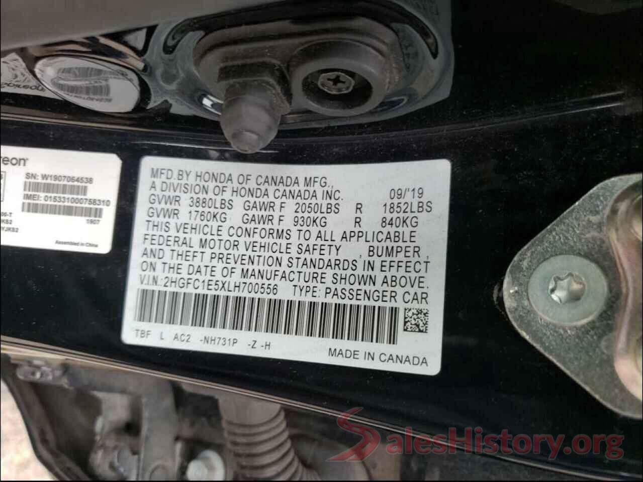 2HGFC1E5XLH700556 2020 HONDA CIVIC