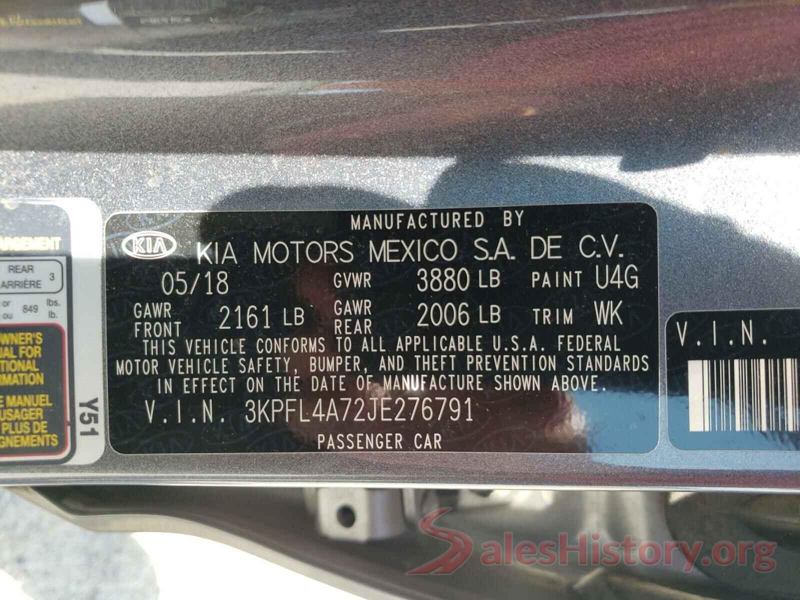 3KPFL4A72JE276791 2018 KIA FORTE