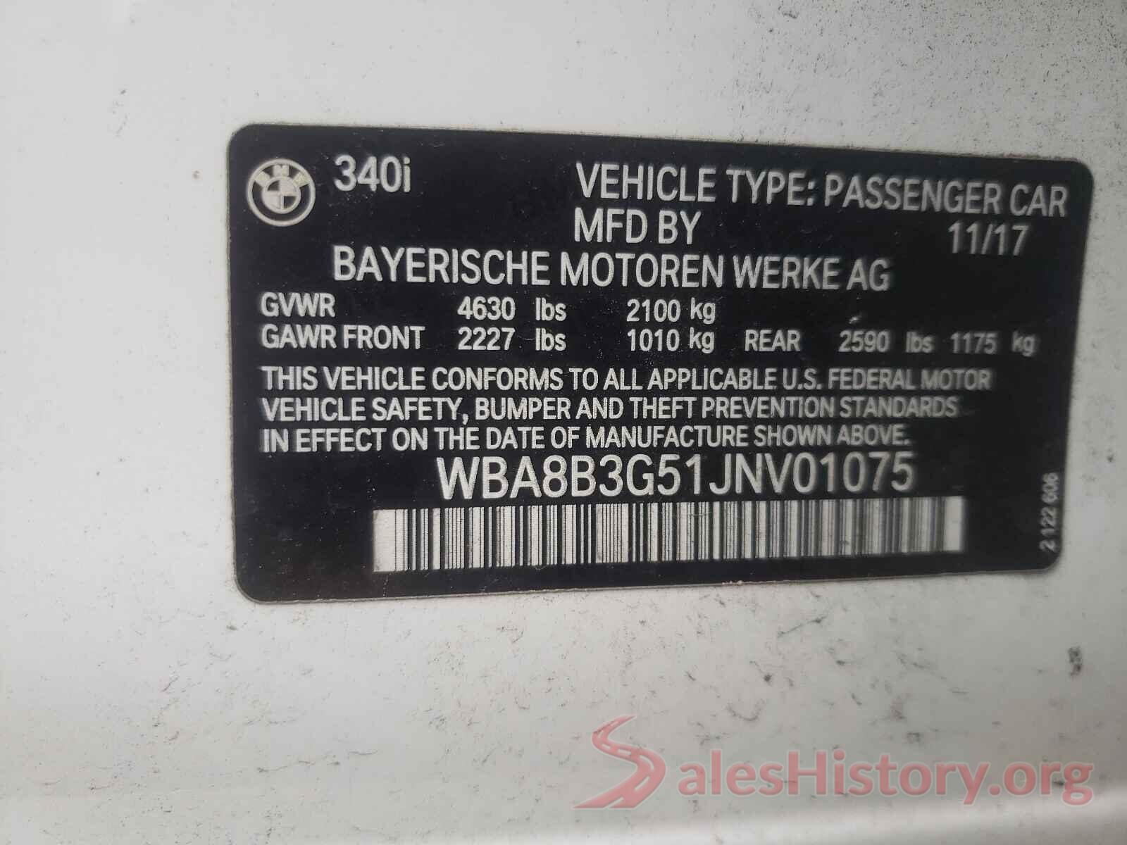 WBA8B3G51JNV01075 2018 BMW 3 SERIES