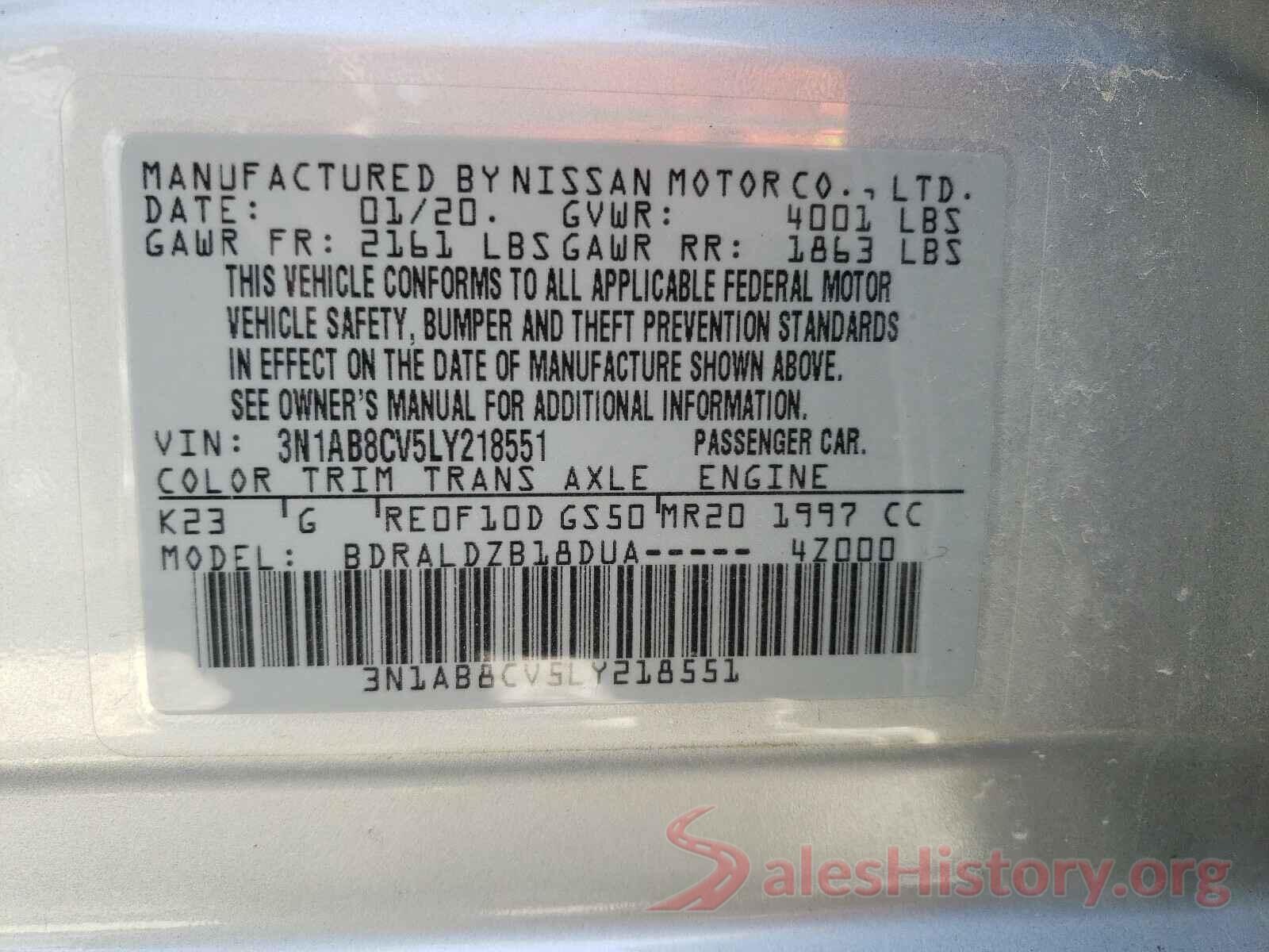 3N1AB8CV5LY218551 2020 NISSAN SENTRA