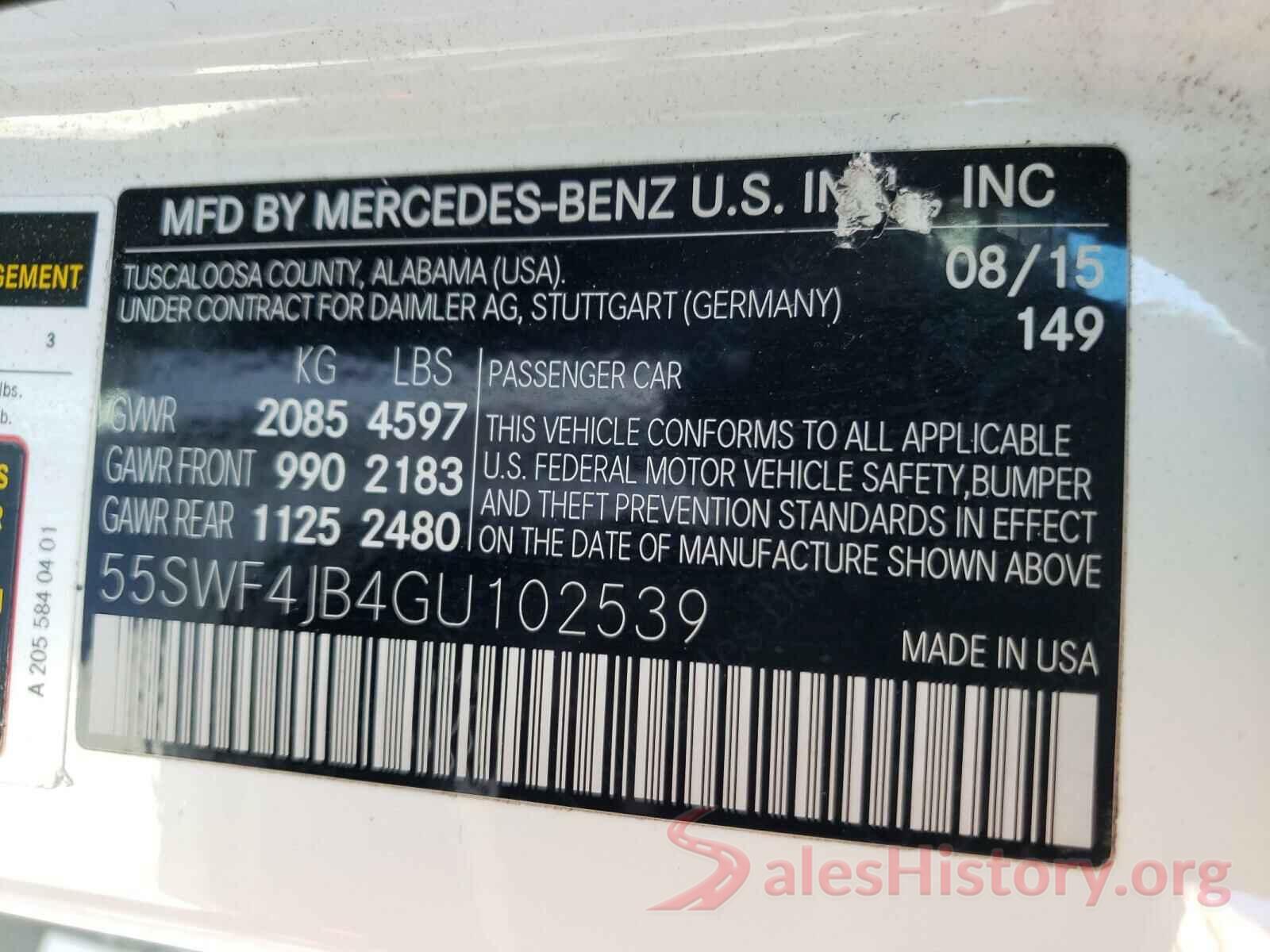 55SWF4JB4GU102539 2016 MERCEDES-BENZ C CLASS