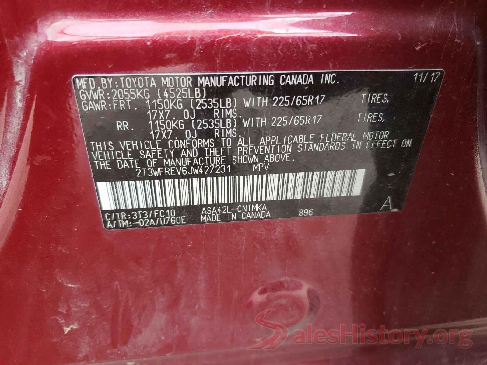 2T3WFREV6JW427231 2018 TOYOTA RAV4