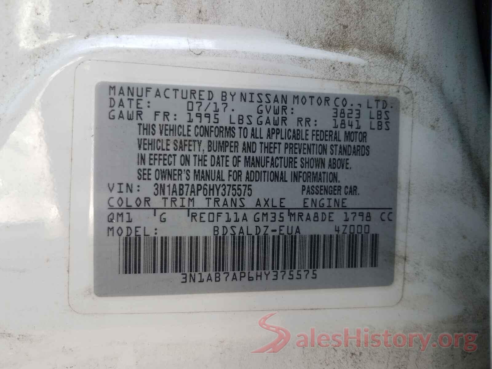 3N1AB7AP6HY375575 2017 NISSAN SENTRA