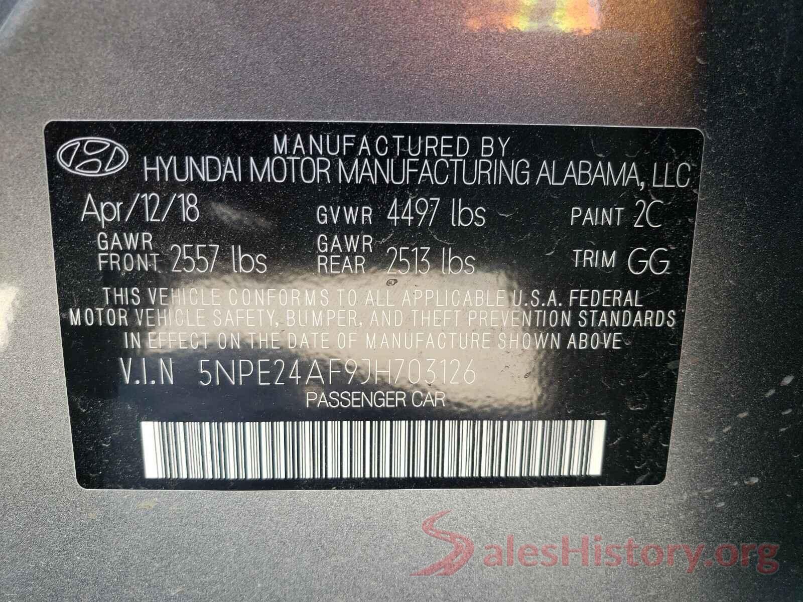 5NPE24AF9JH703126 2018 HYUNDAI SONATA