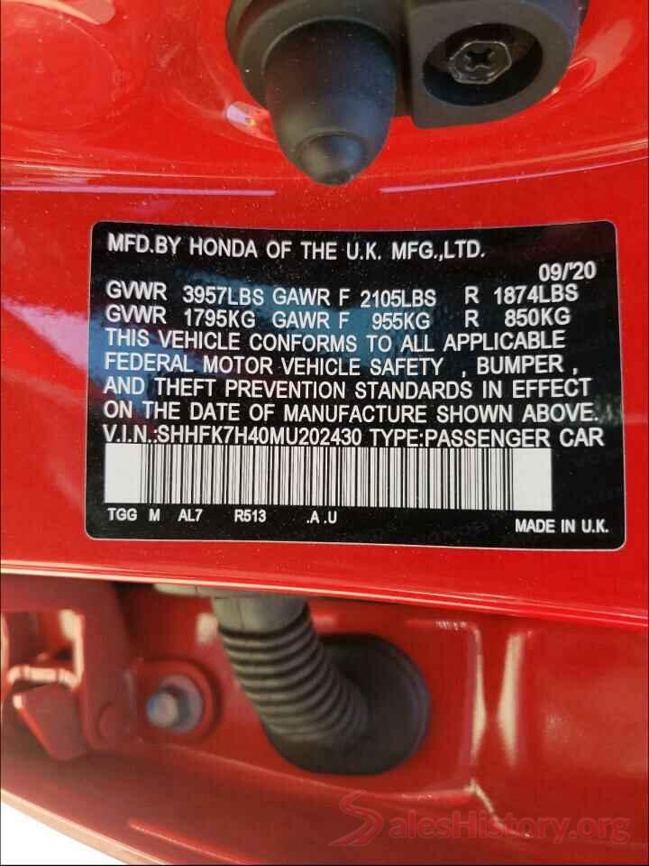 SHHFK7H40MU202430 2021 HONDA CIVIC