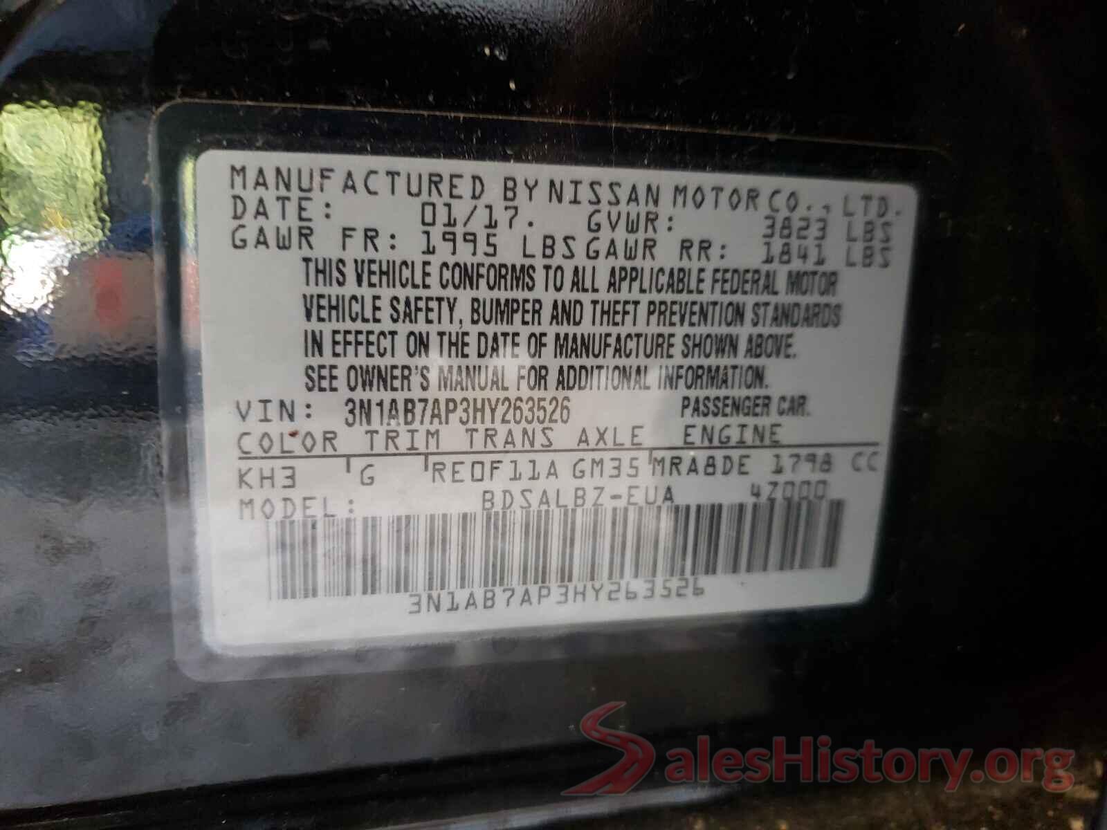 3N1AB7AP3HY263526 2017 NISSAN SENTRA