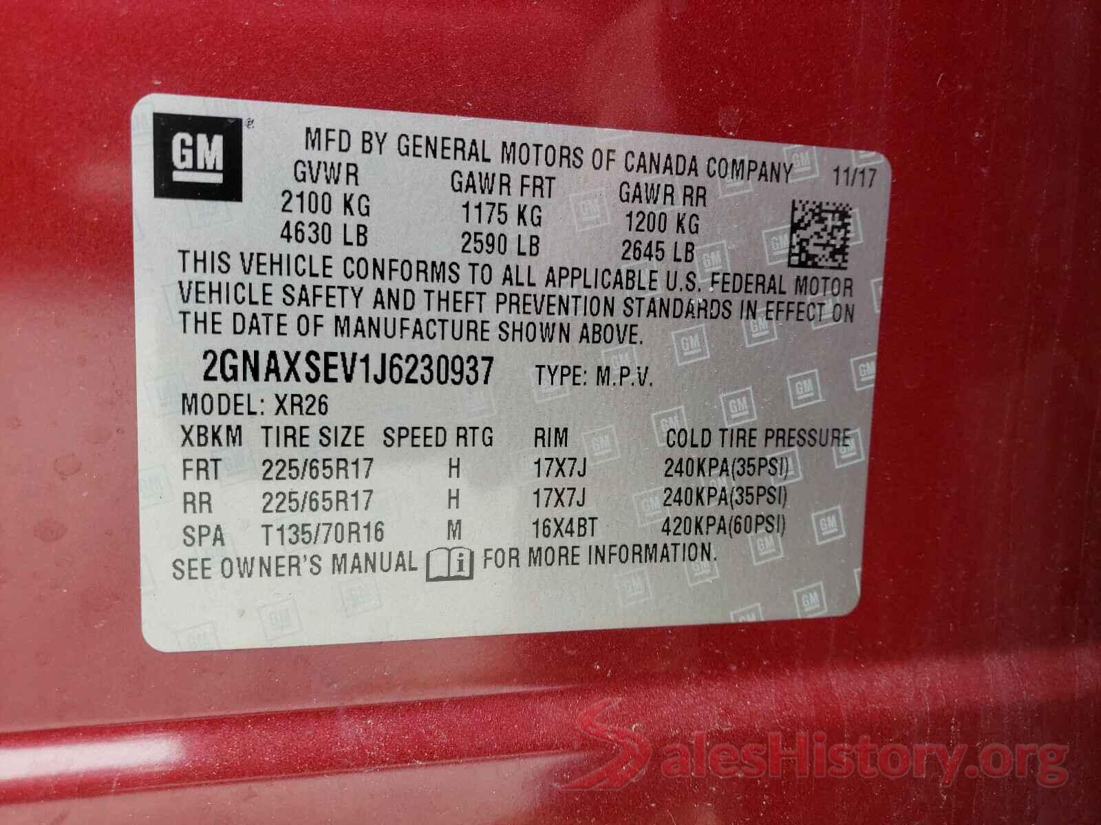 2GNAXSEV1J6230937 2018 CHEVROLET EQUINOX