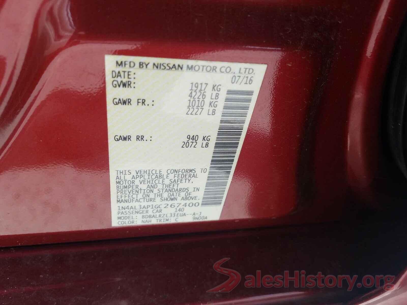 1N4AL3AP1GC267400 2016 NISSAN ALTIMA