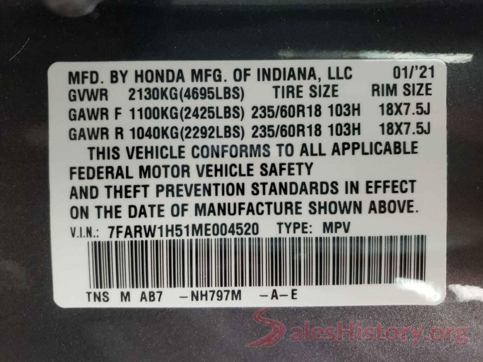 7FARW1H51ME004520 2021 HONDA CRV