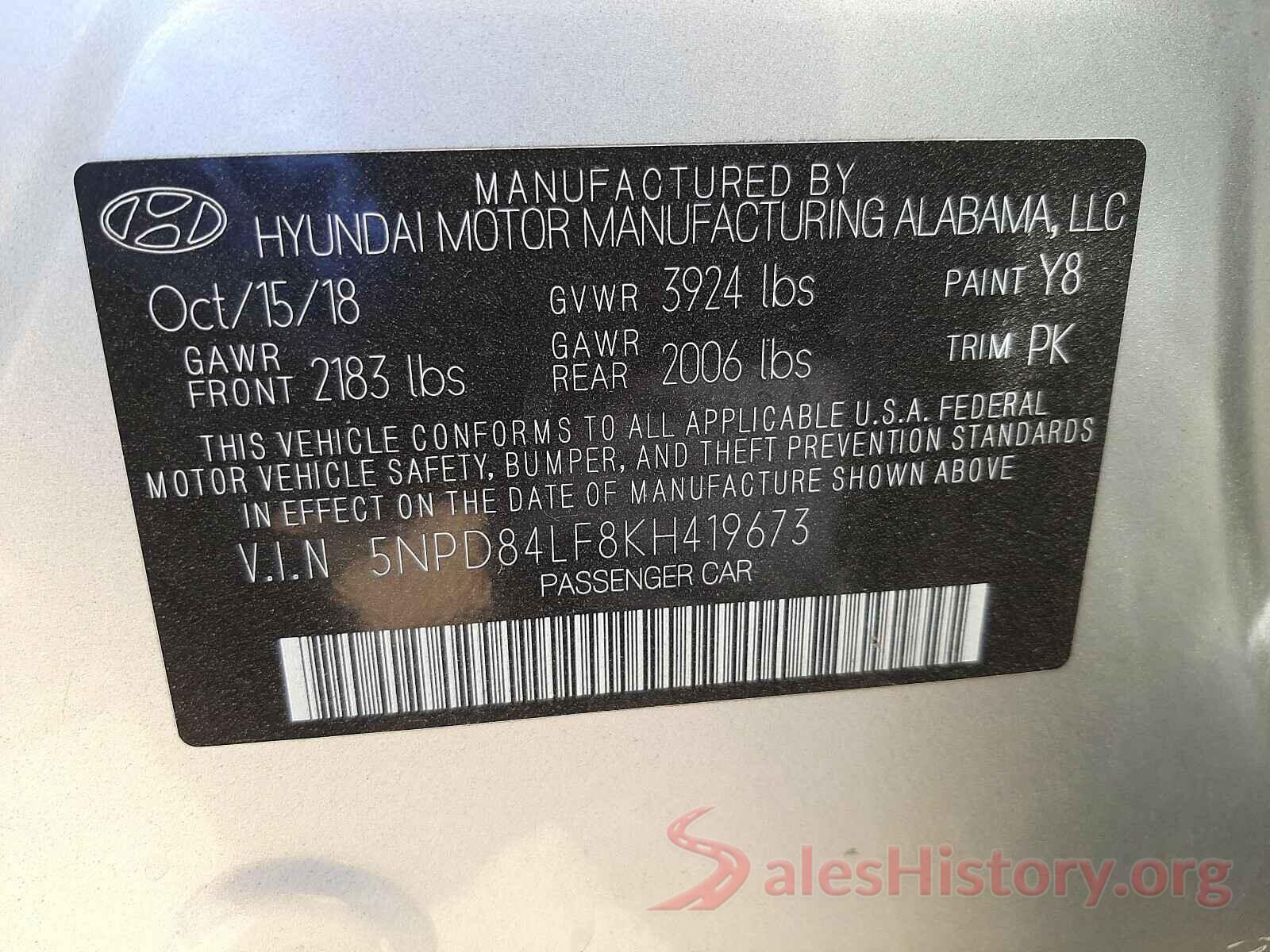 5NPD84LF8KH419673 2019 HYUNDAI ELANTRA