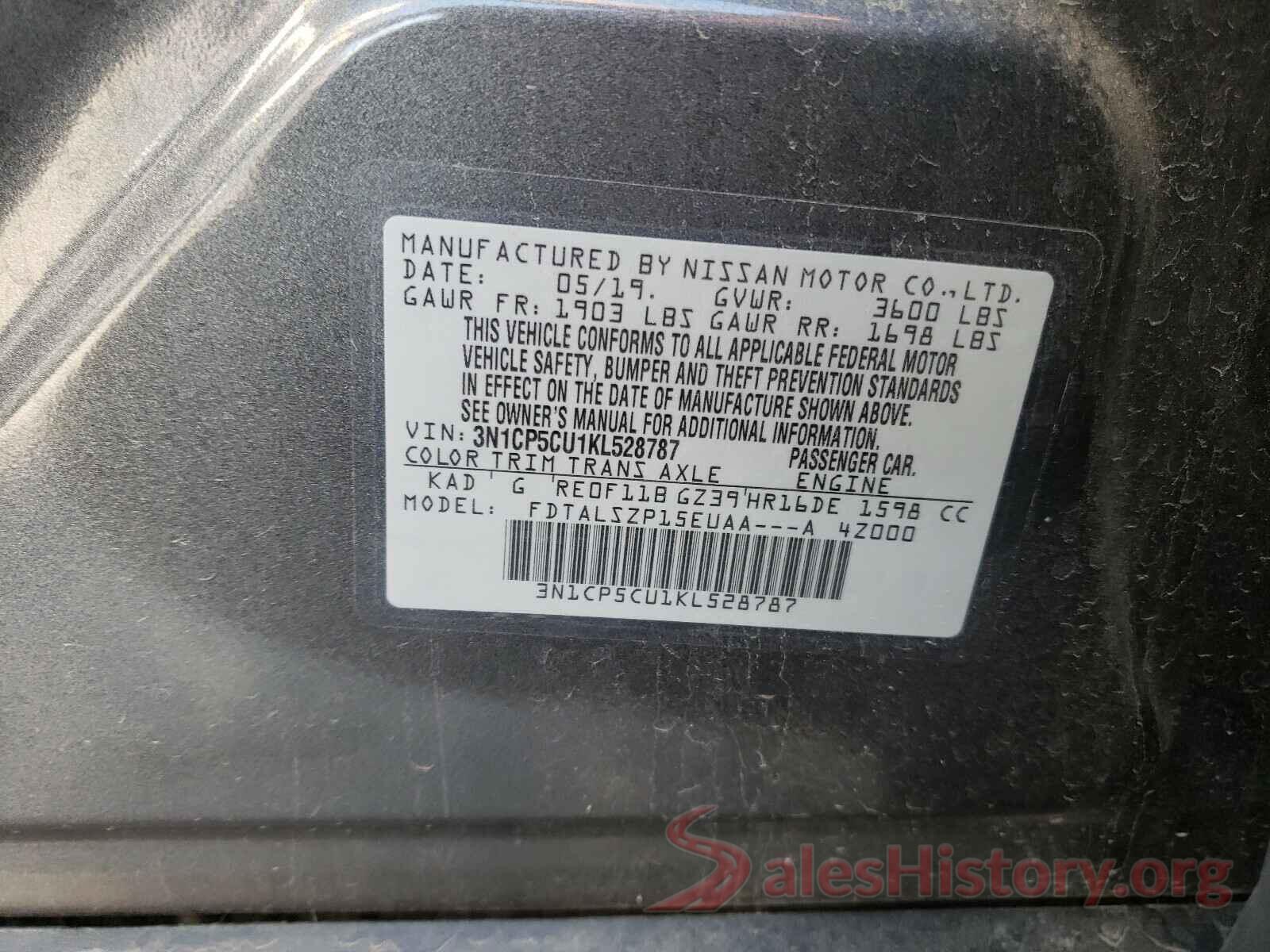 3N1CP5CU1KL528787 2019 NISSAN KICKS