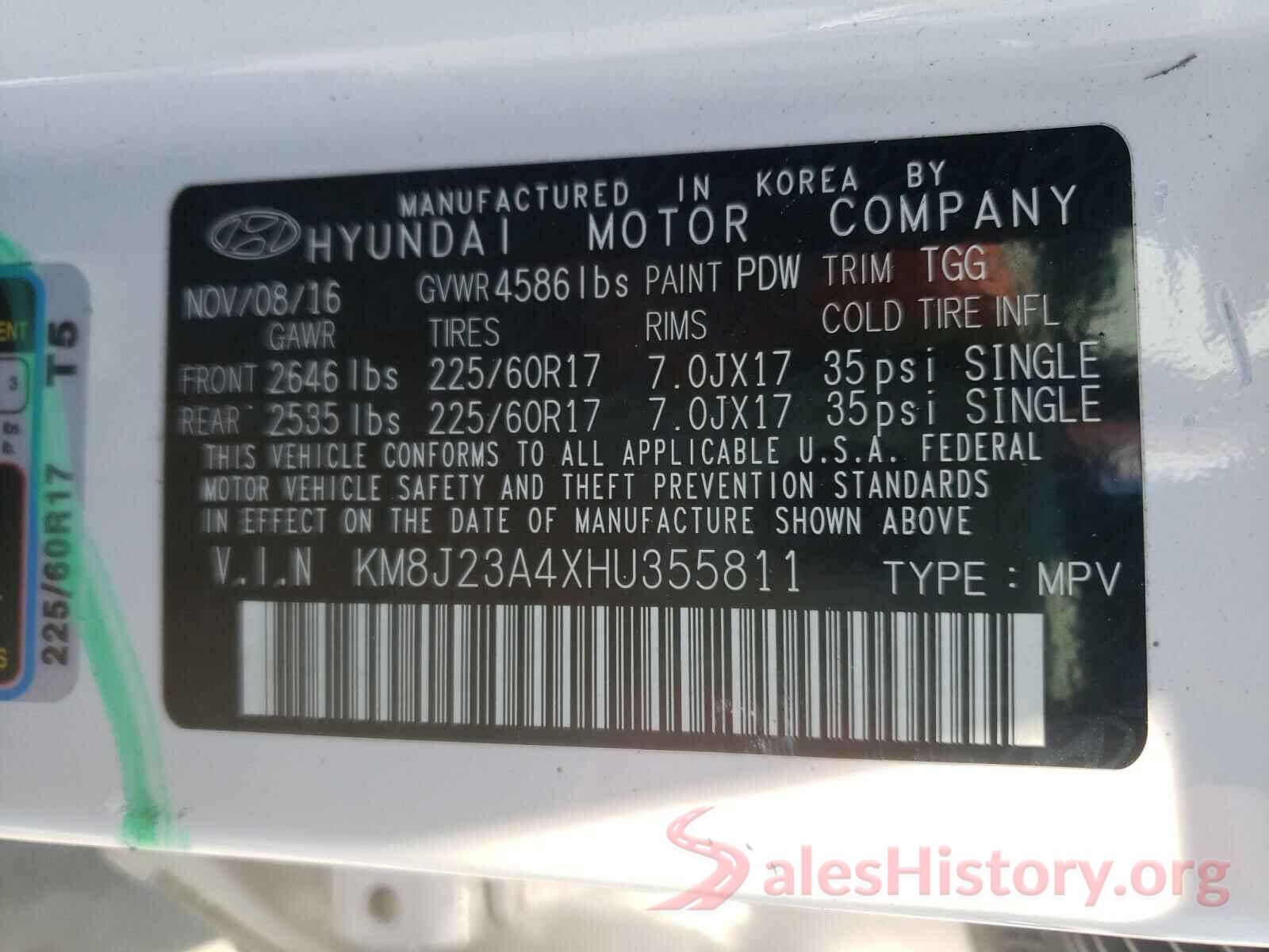 KM8J23A4XHU355811 2017 HYUNDAI TUCSON