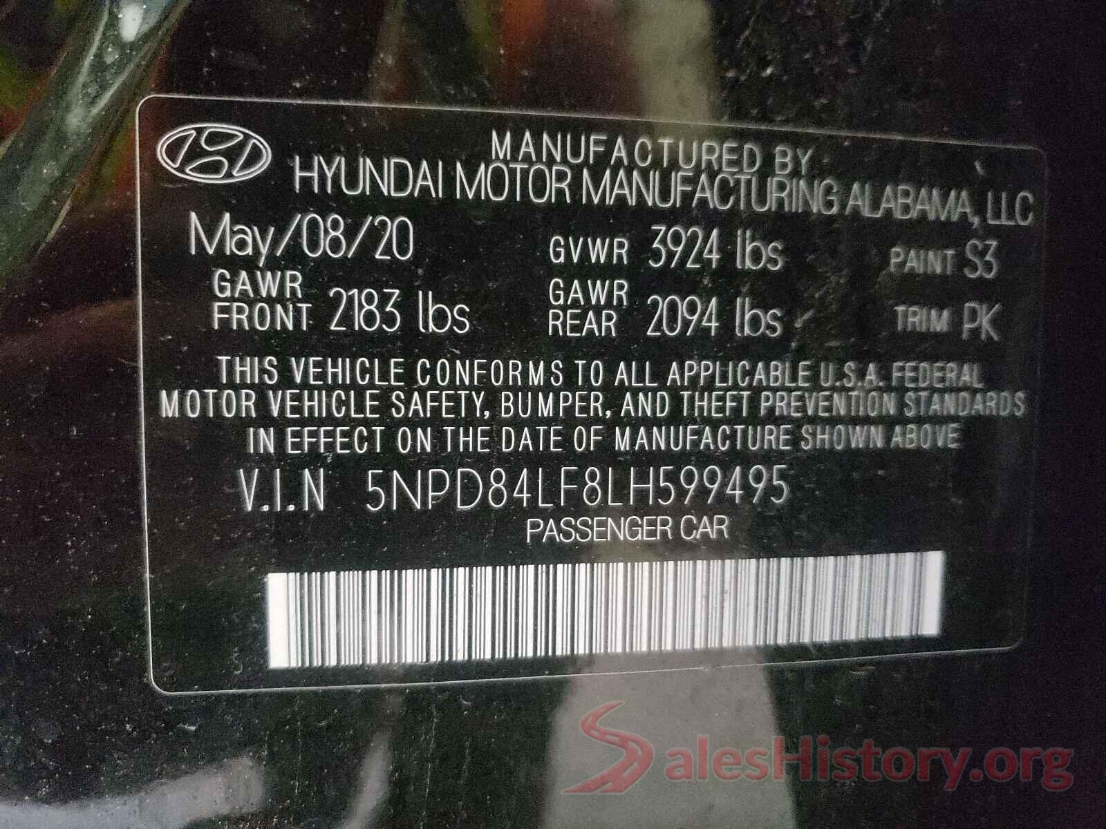 5NPD84LF8LH599495 2020 HYUNDAI ELANTRA