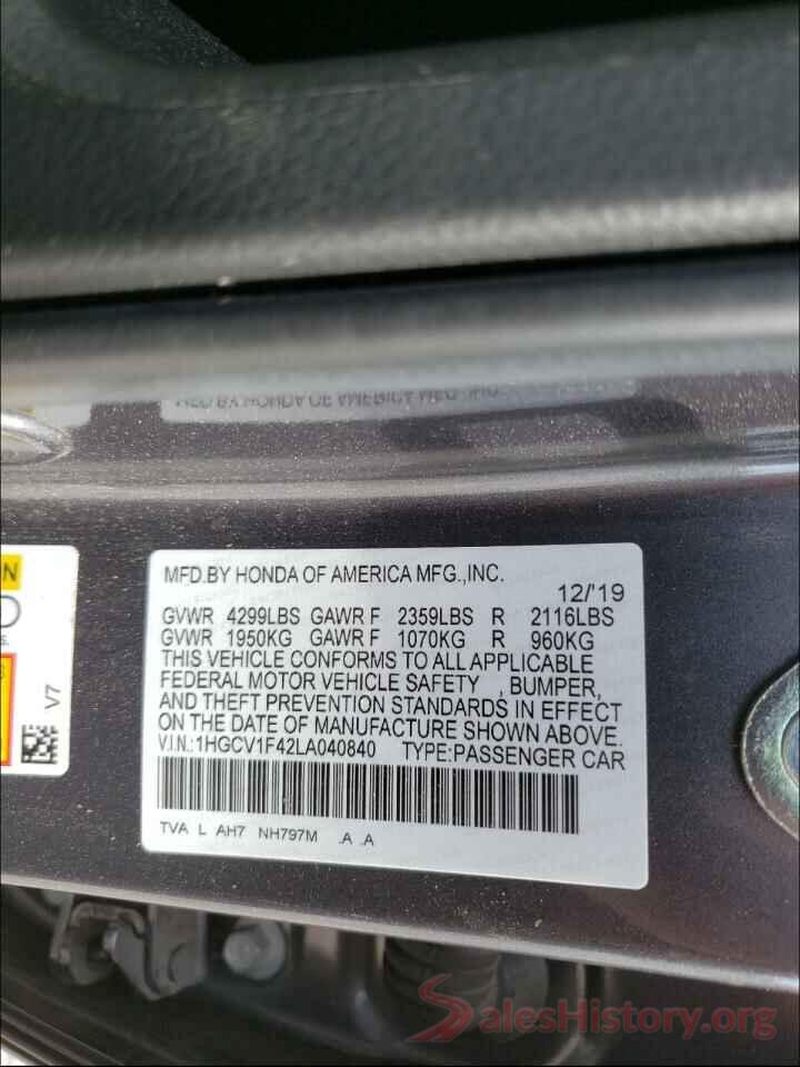 1HGCV1F42LA040840 2020 HONDA ACCORD