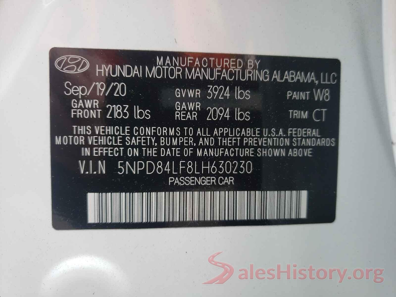 5NPD84LF8LH630230 2020 HYUNDAI ELANTRA