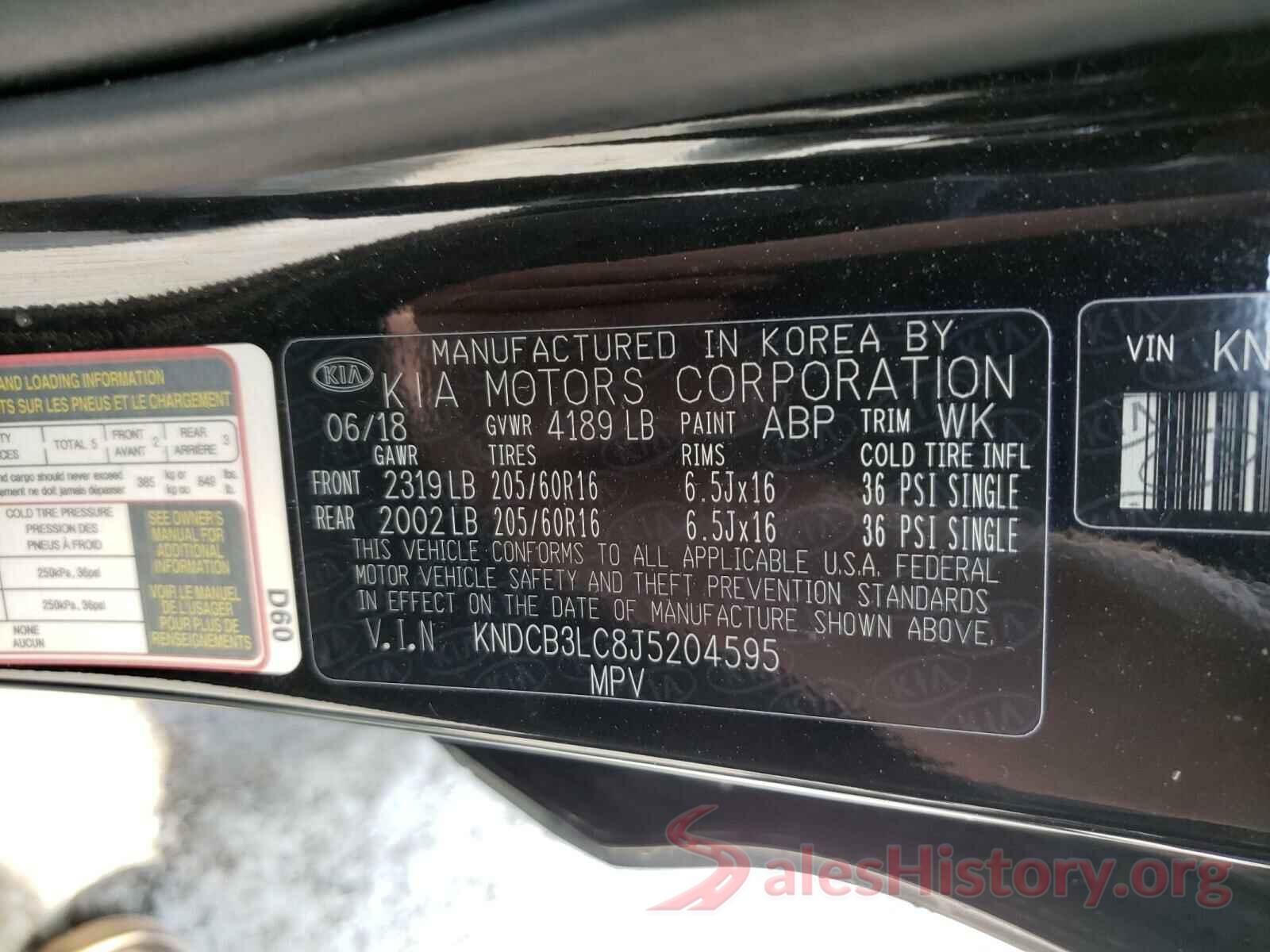 KNDCB3LC8J5204595 2018 KIA NIRO