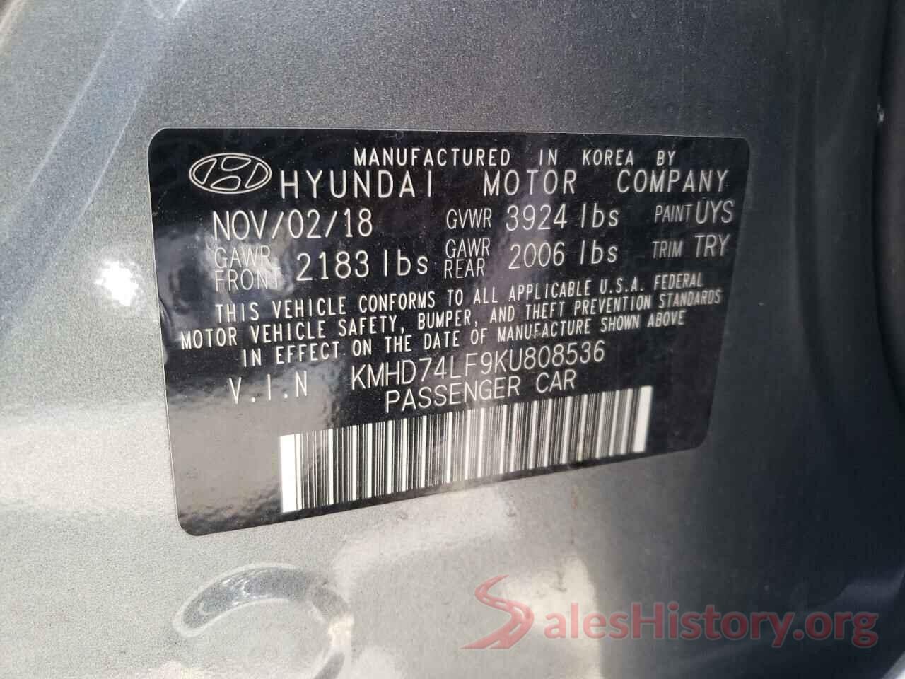 KMHD74LF9KU808536 2019 HYUNDAI ELANTRA