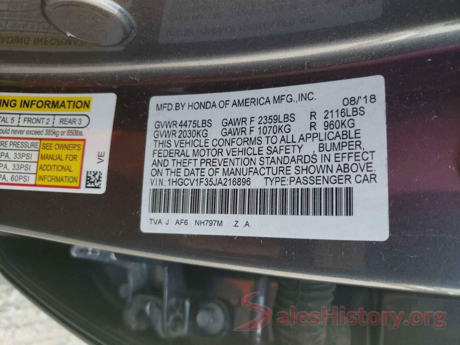 1HGCV1F35JA216896 2018 HONDA ACCORD