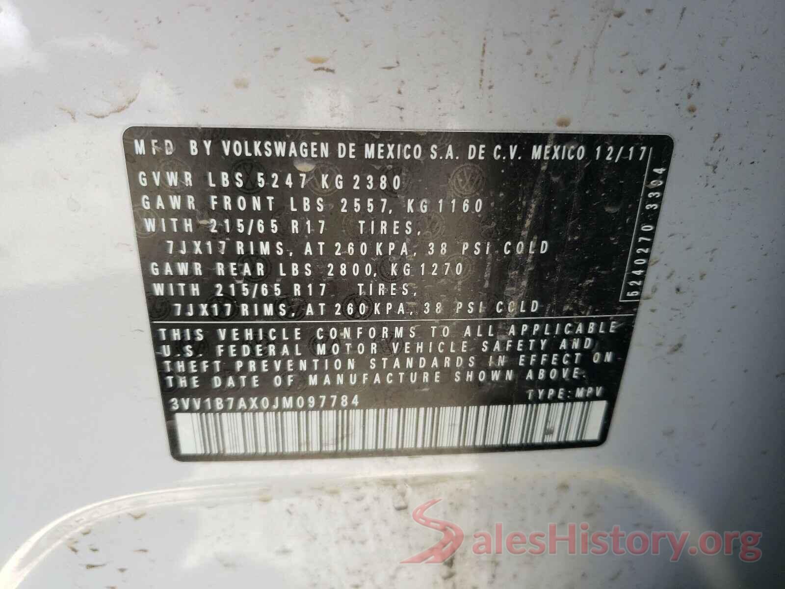 3VV1B7AX0JM097784 2018 VOLKSWAGEN TIGUAN