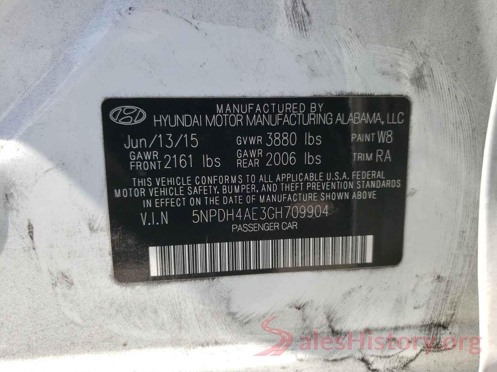 5NPDH4AE3GH709904 2016 HYUNDAI ELANTRA