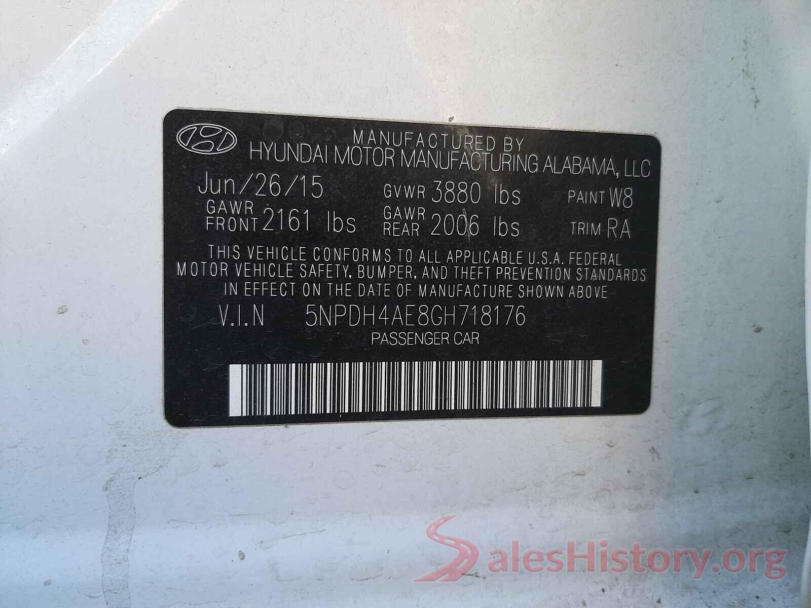 5NPDH4AE8GH718176 2016 HYUNDAI ELANTRA