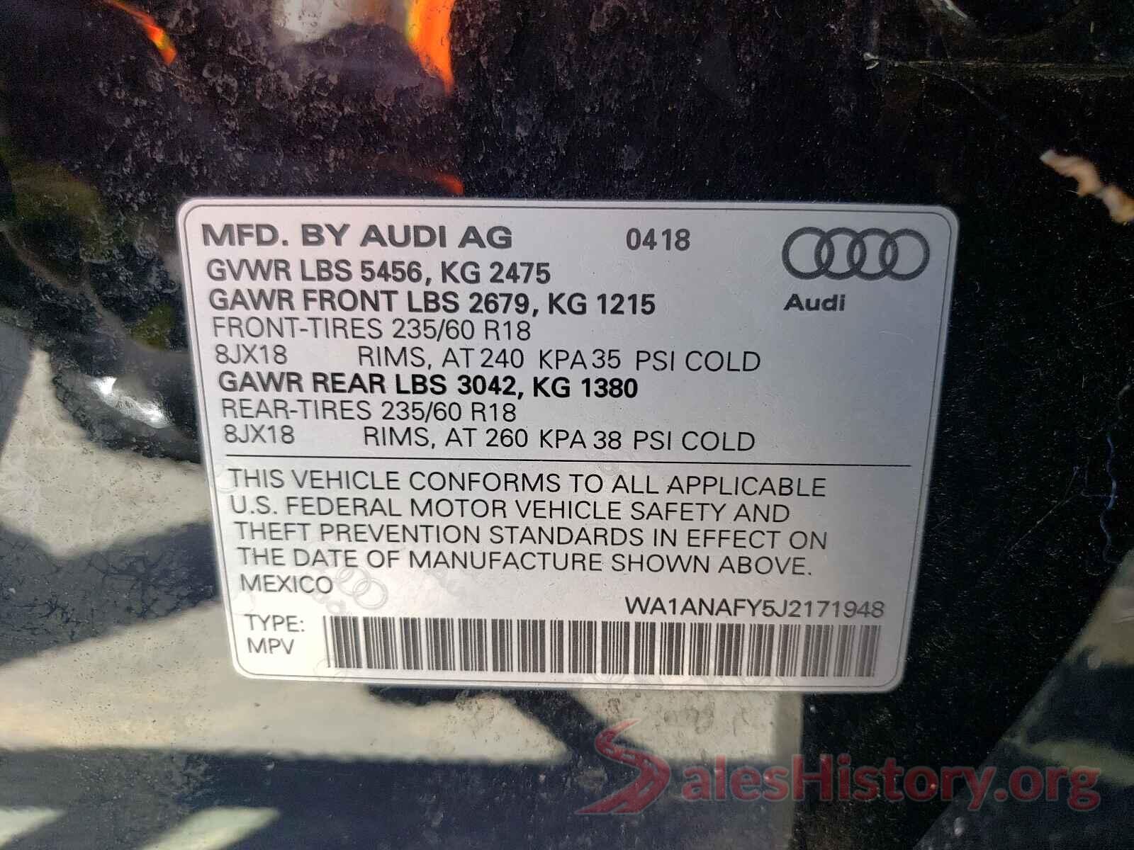 WA1ANAFY5J2171948 2018 AUDI Q5