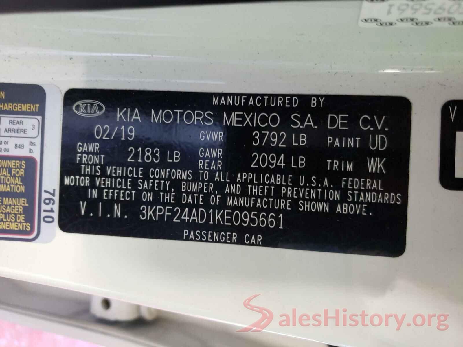 3KPF24AD1KE095661 2019 KIA FORTE