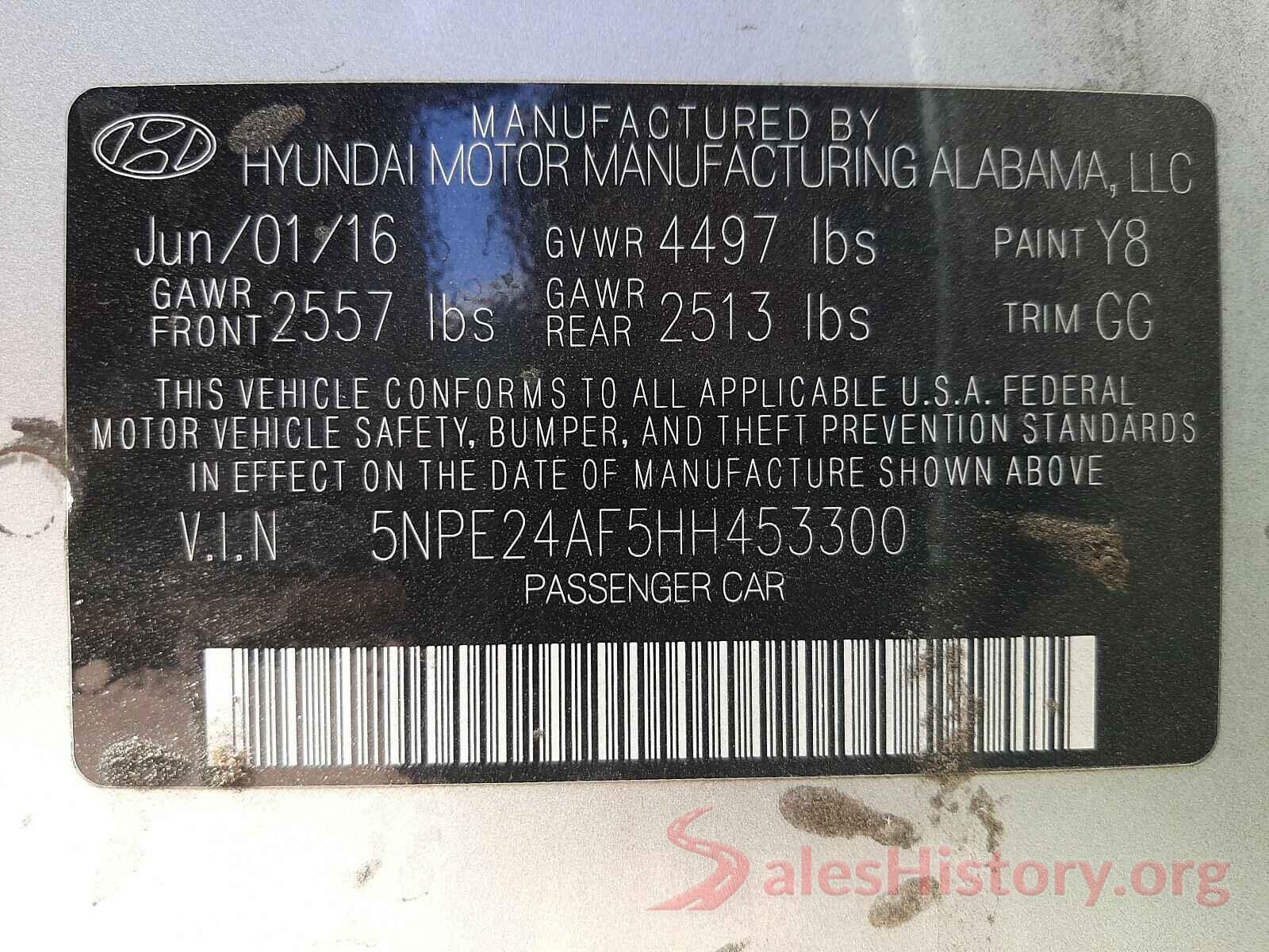 5NPE24AF5HH453300 2017 HYUNDAI SONATA