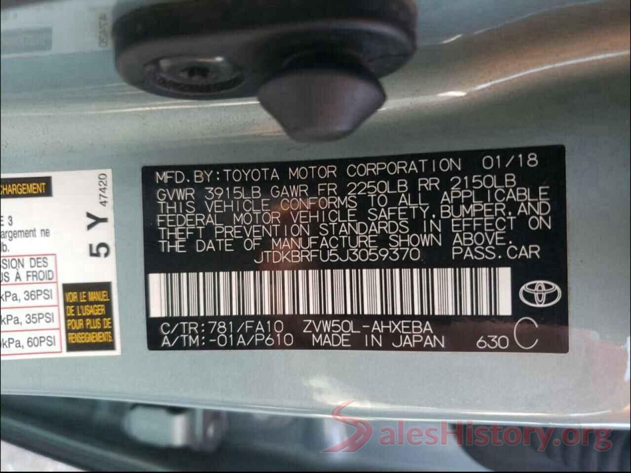 JTDKBRFU5J3059370 2018 TOYOTA PRIUS