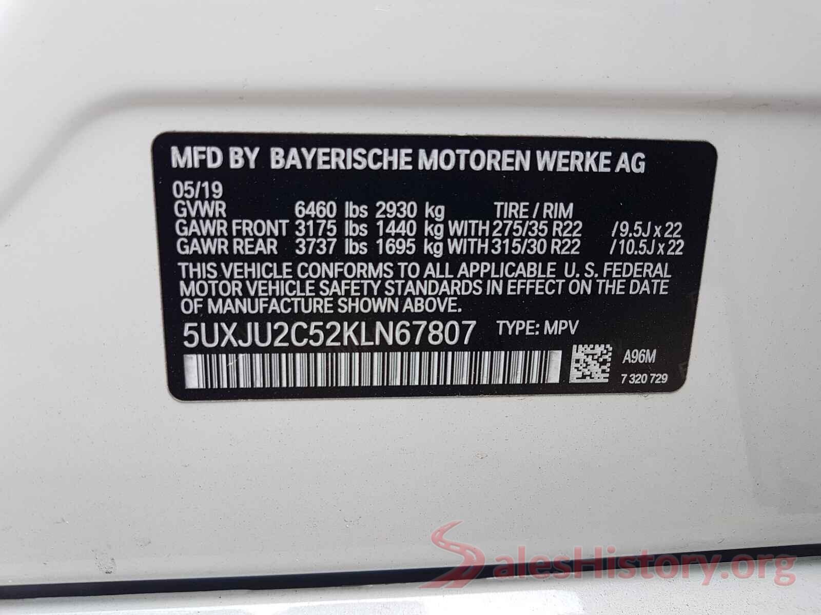 5UXJU2C52KLN67807 2019 BMW X5