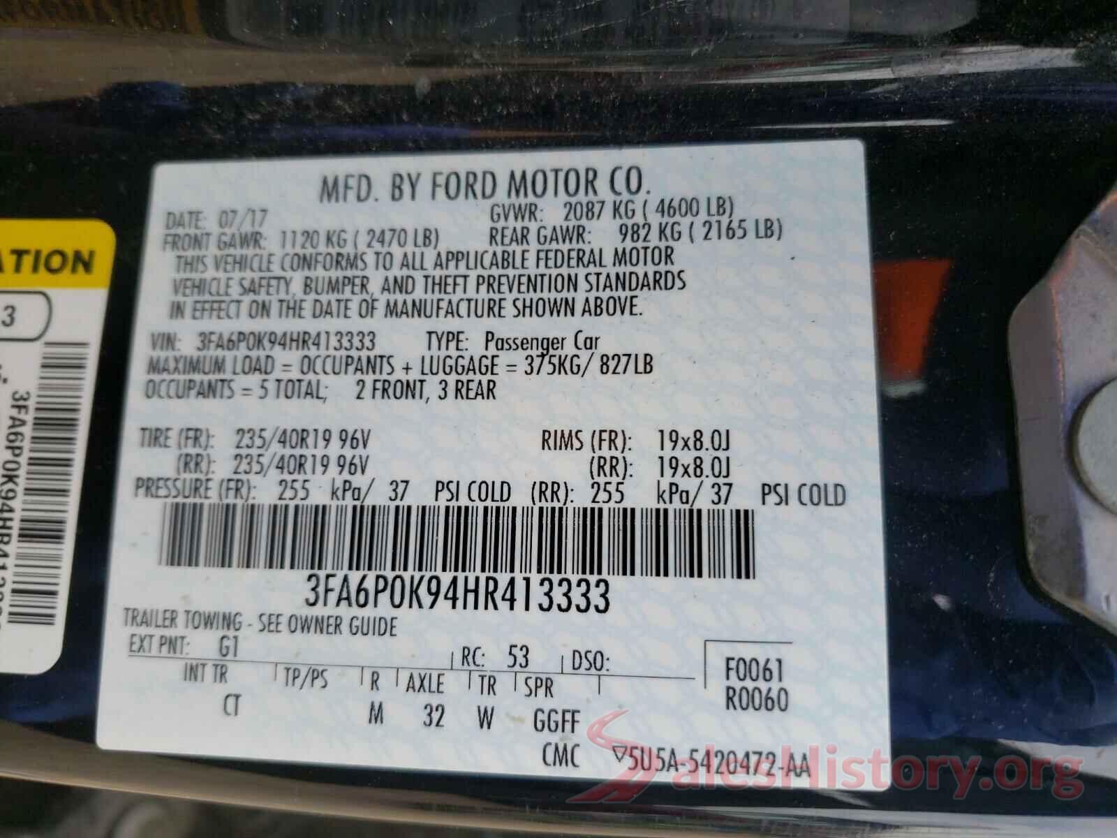 3FA6P0K94HR413333 2017 FORD FUSION