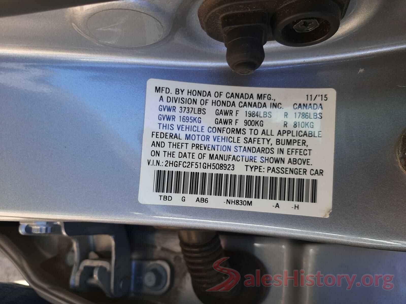 2HGFC2F51GH508923 2016 HONDA CIVIC