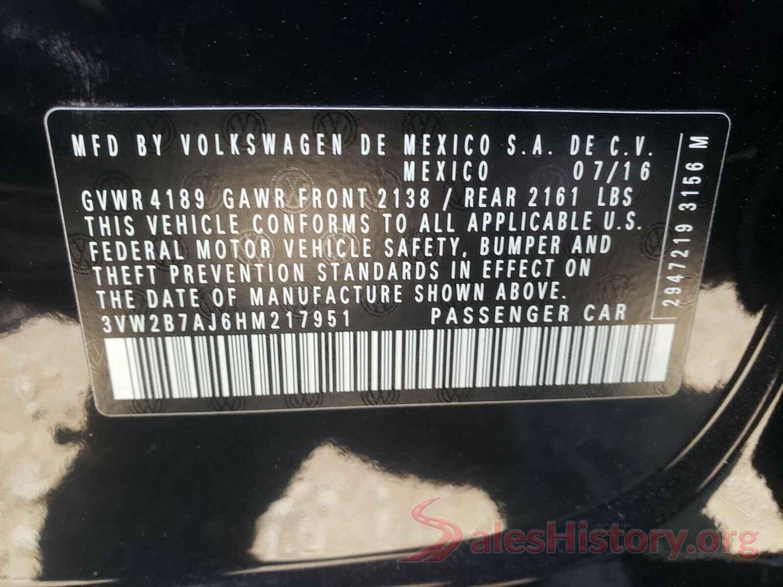 3VW2B7AJ6HM217951 2017 VOLKSWAGEN JETTA