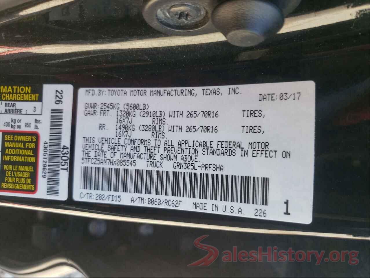 5TFCZ5AN7HX085545 2017 TOYOTA TACOMA