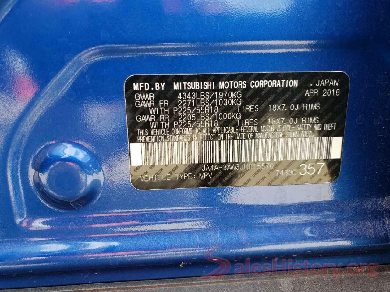 JA4AP3AW3JU015570 2018 MITSUBISHI OUTLANDER