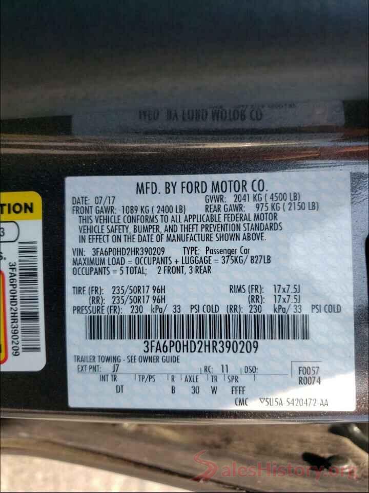 3FA6P0HD2HR390209 2017 FORD FUSION