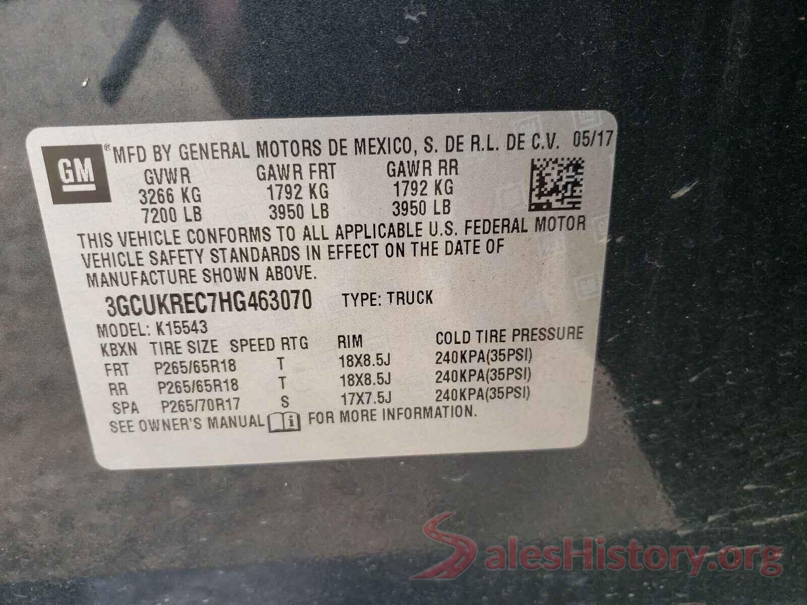 3GCUKREC7HG463070 2017 CHEVROLET SILVERADO