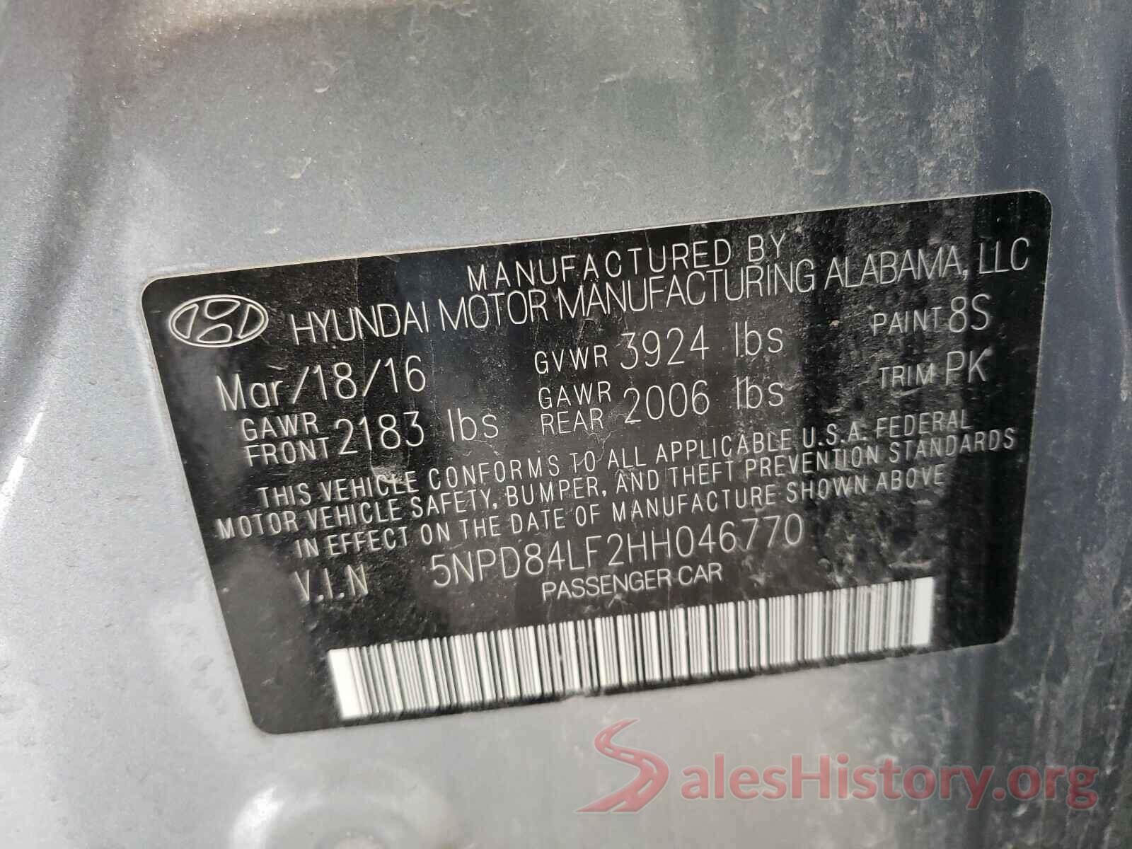 5NPD84LF2HH046770 2017 HYUNDAI ELANTRA