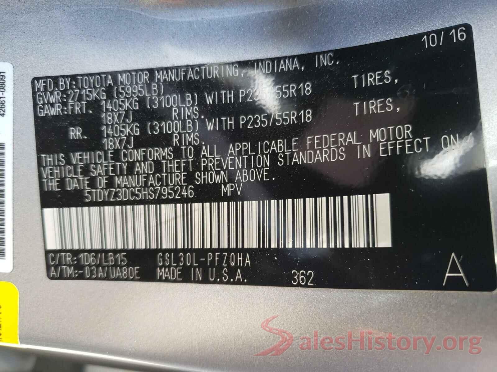 5TDYZ3DC5HS795246 2017 TOYOTA SIENNA