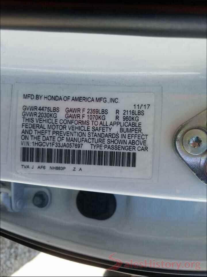 1HGCV1F33JA057697 2018 HONDA ACCORD