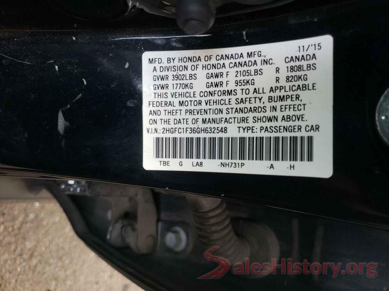 2HGFC1F36GH632548 2016 HONDA CIVIC