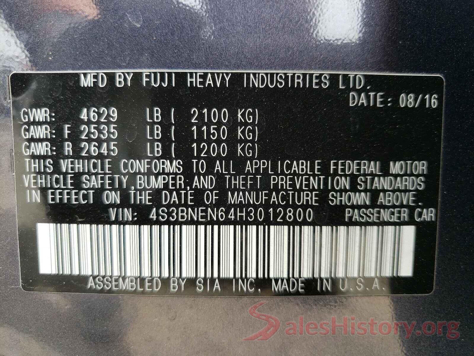 4S3BNEN64H3012800 2017 SUBARU LEGACY