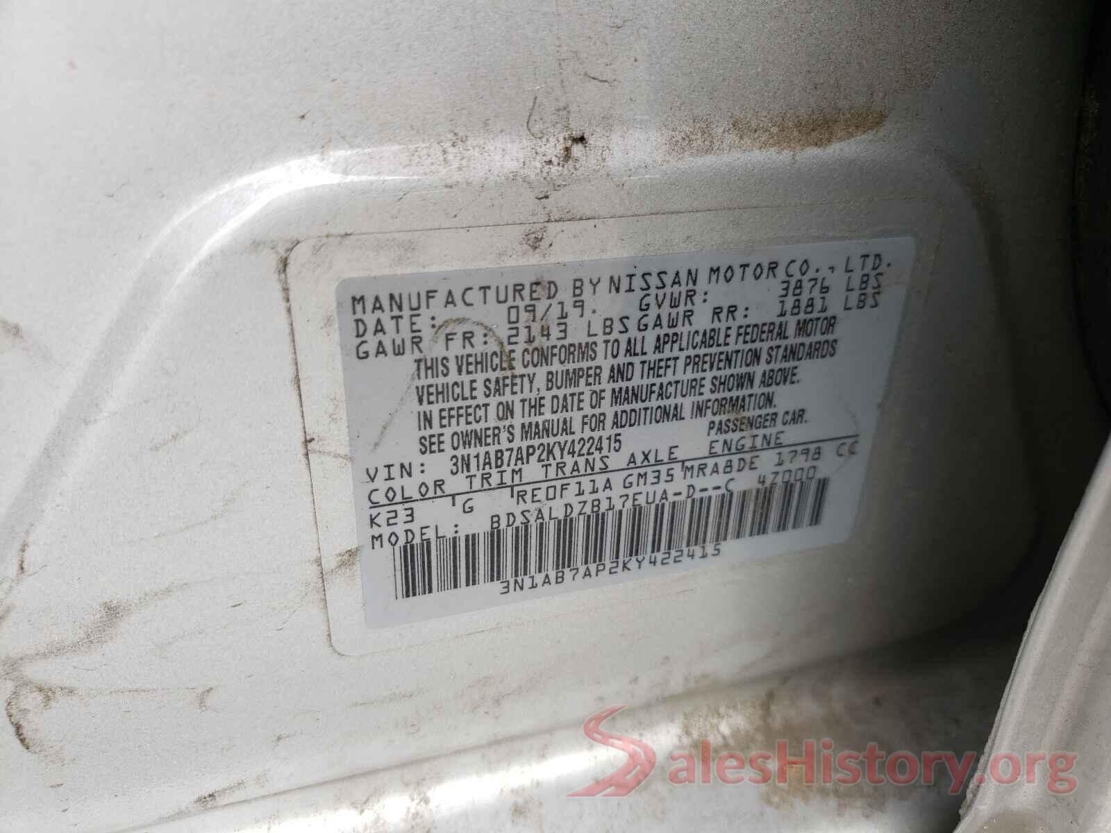 3N1AB7AP2KY422415 2019 NISSAN SENTRA