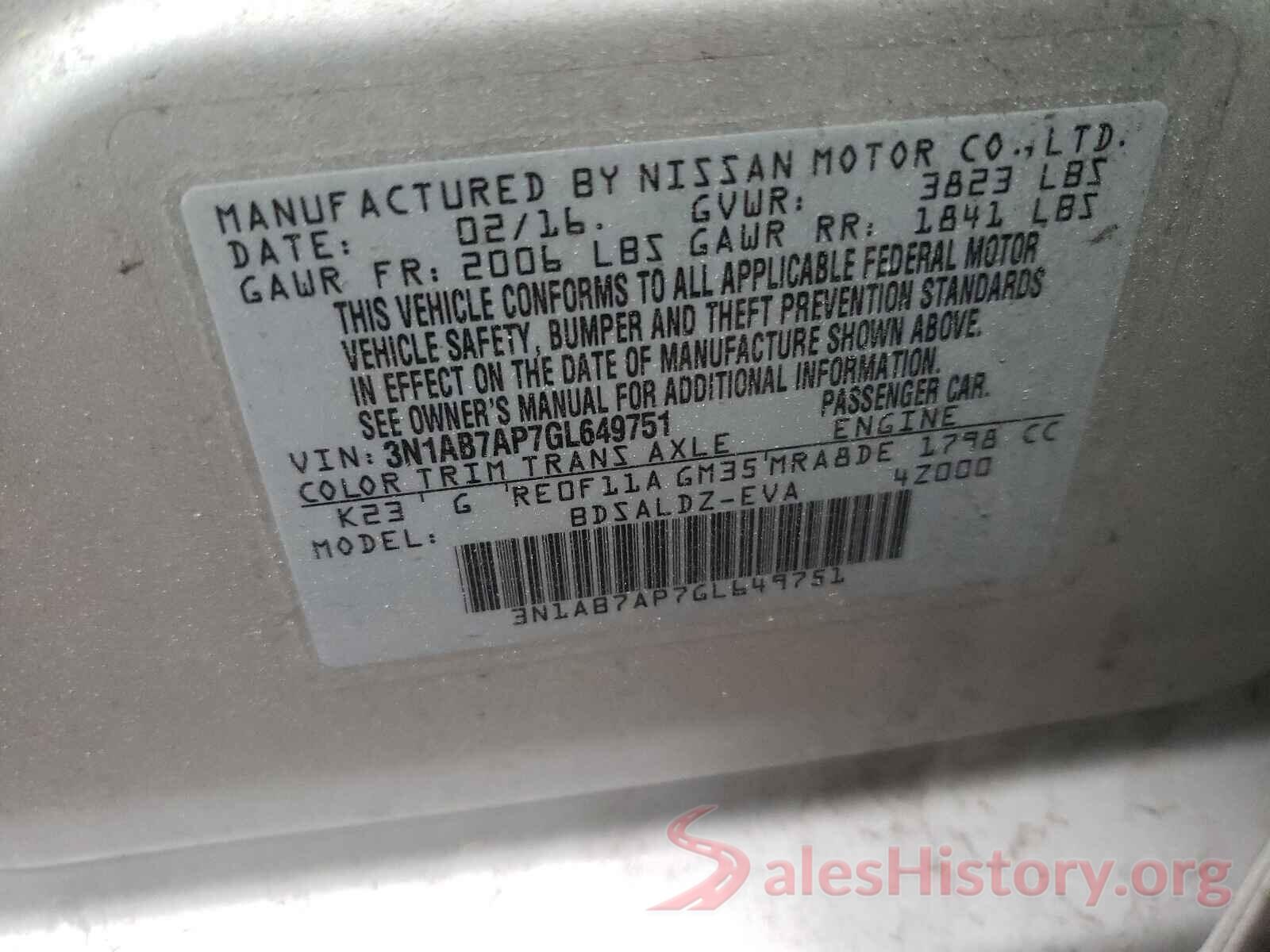 3N1AB7AP7GL649751 2016 NISSAN SENTRA