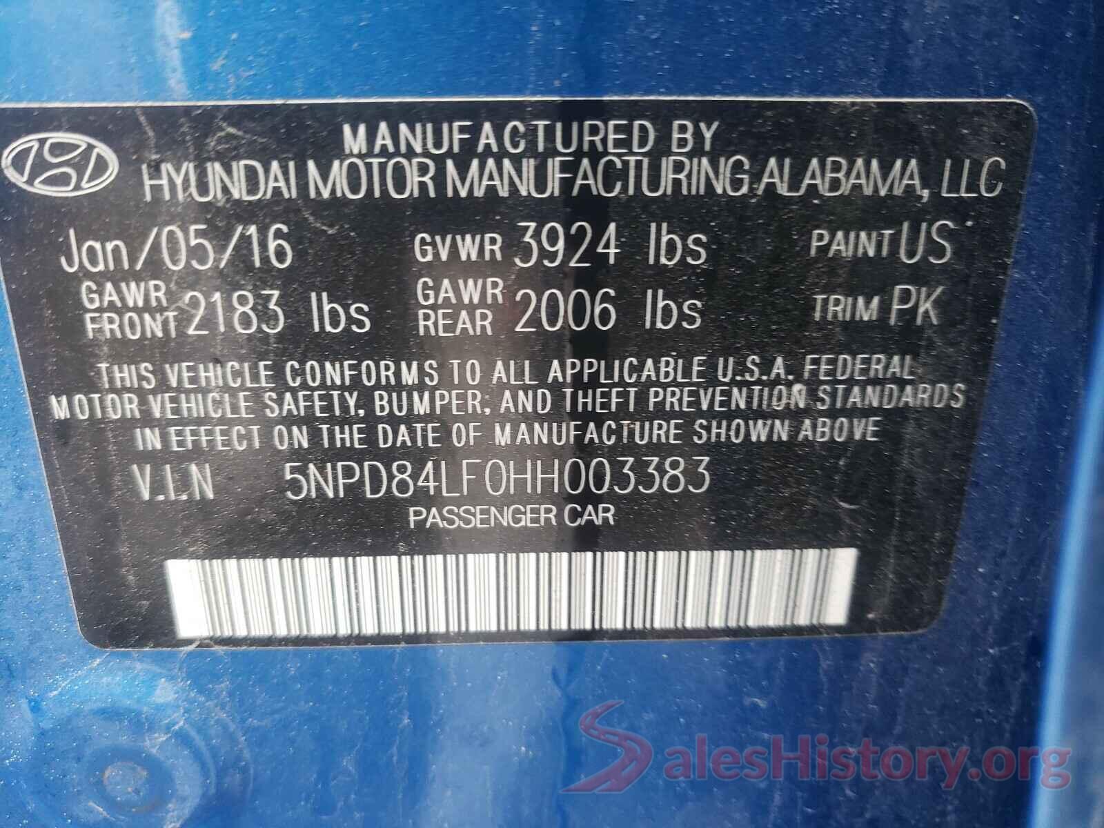 5NPD84LF0HH003383 2017 HYUNDAI ELANTRA