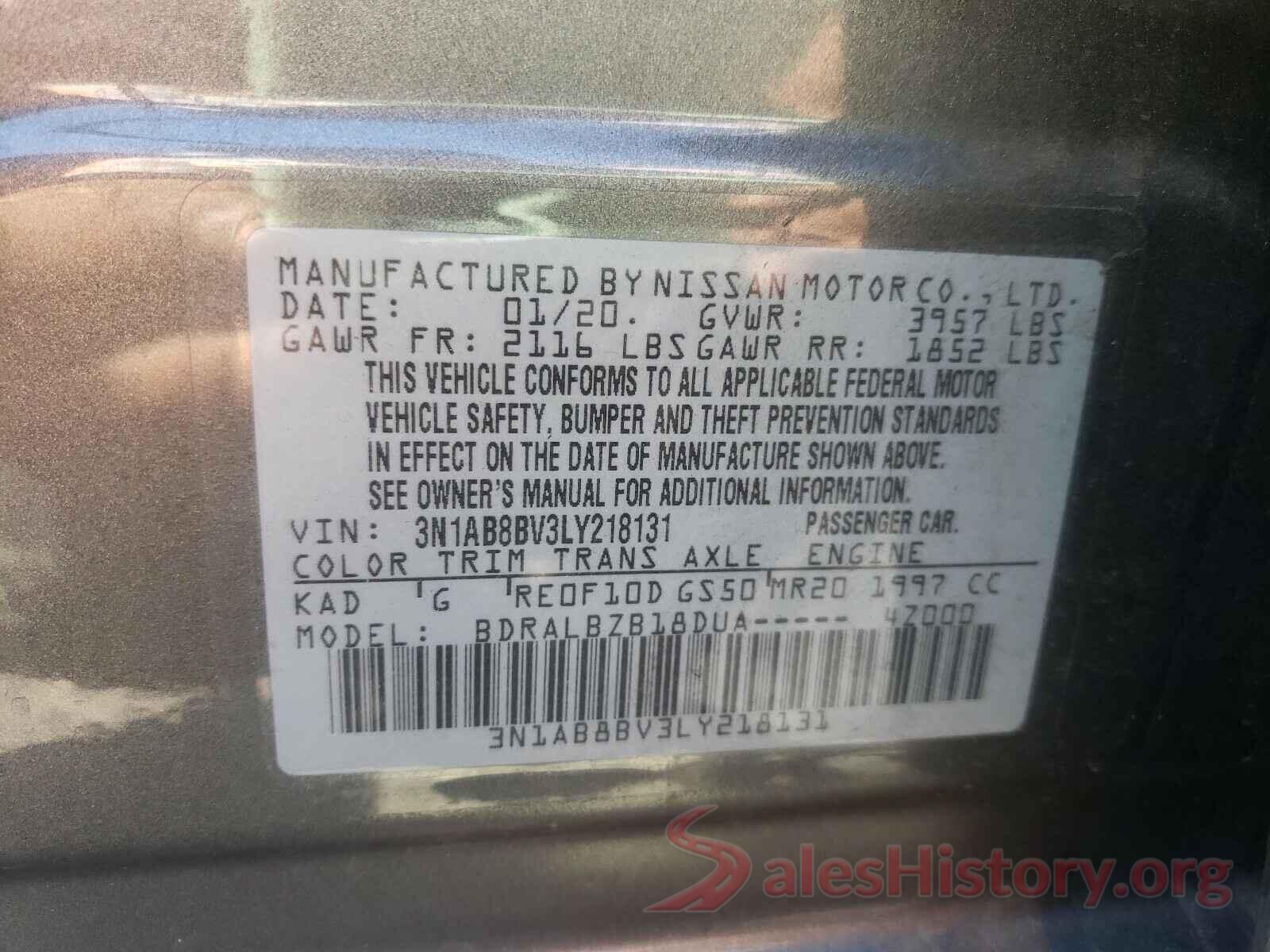 3N1AB8BV3LY218131 2020 NISSAN SENTRA