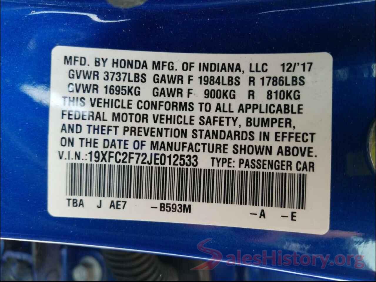 19XFC2F72JE012533 2018 HONDA CIVIC