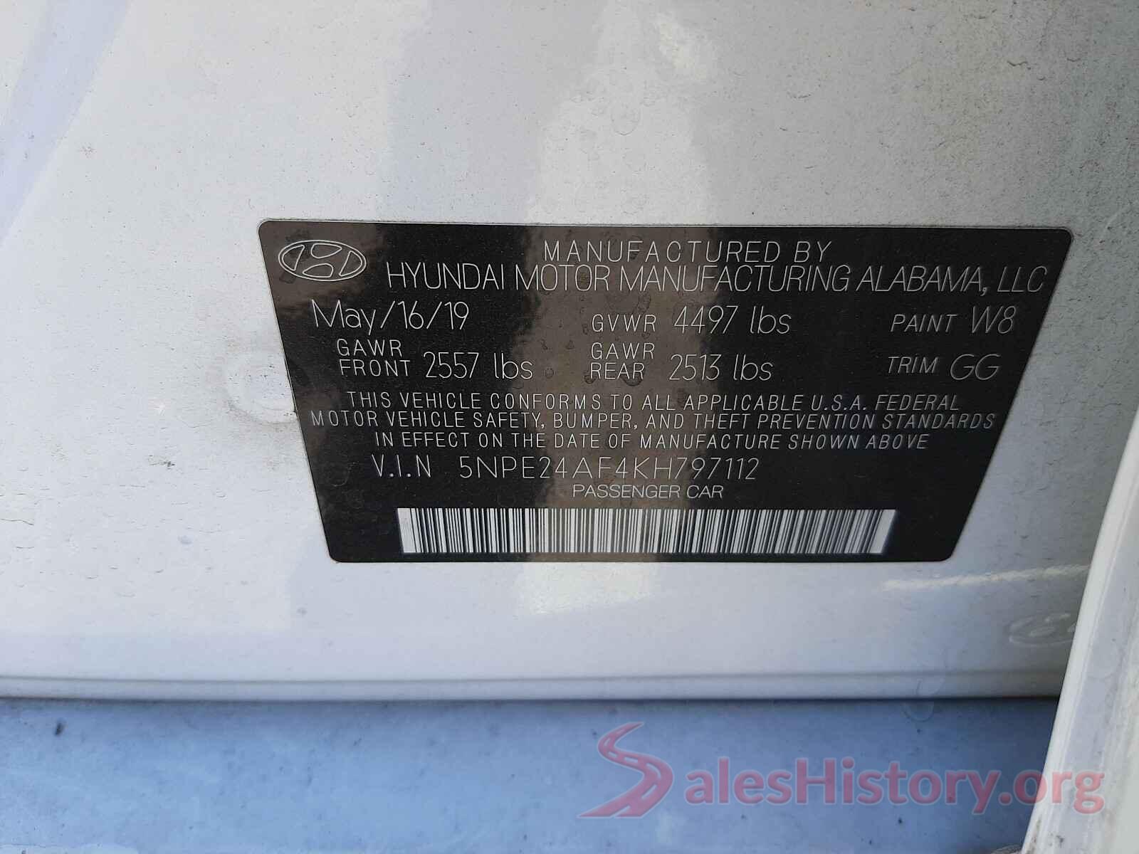 5NPE24AF4KH797112 2019 HYUNDAI SONATA